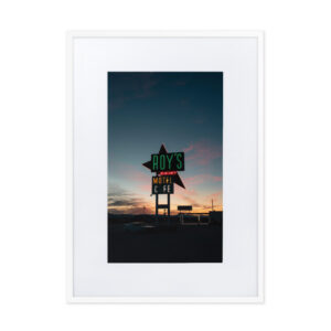Road 66 Motel sign by night- Matte Paper Framed Poster